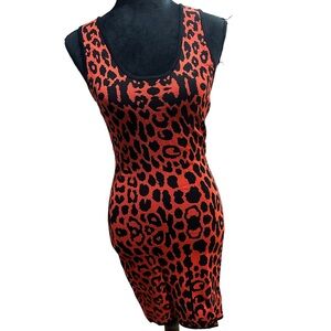 Superdown Revolve Mandie Racer Knit Red Leopard Bodycon Mini Dress Size Small